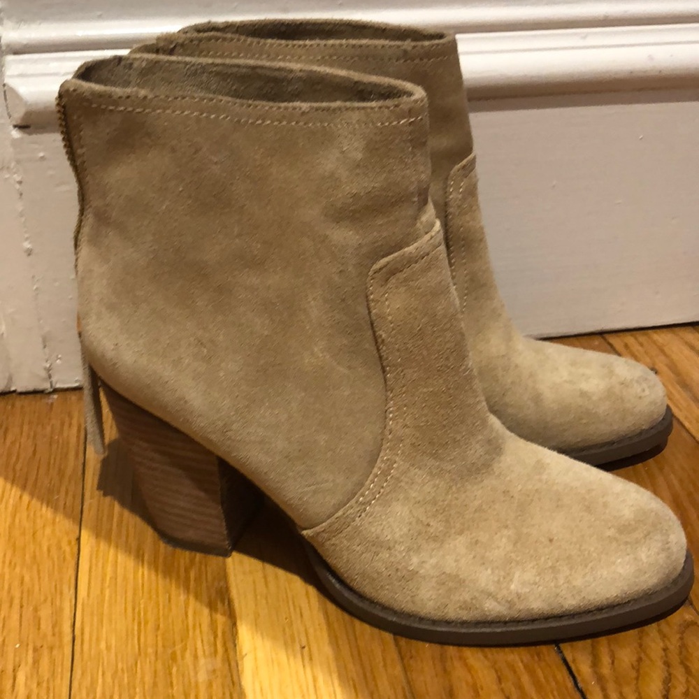 C Wonder Tan Suede Bootie Heels